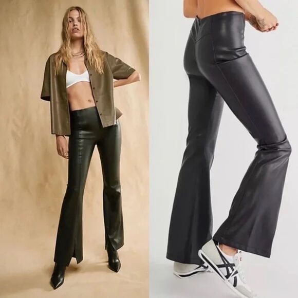 Free People We The Free Real Deal Slit Vegan Leather Flare Leg Pants 28 - Picture 1 of 9